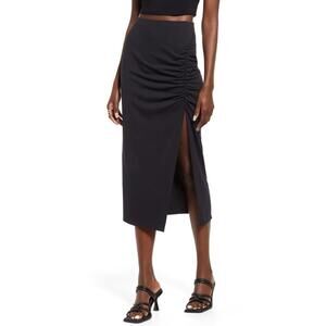 Open Edit Ruched Knit Midi Skirt Black NWT Medium
